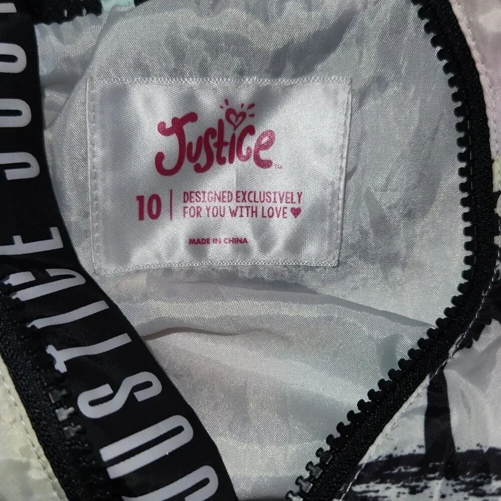 Justice Girls Windbreaker Jacket Lightweight Hood Size 10 Palm Trees Tropical